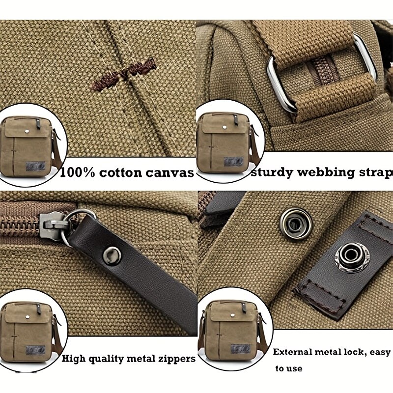 Men's Canvas Crossbody Shoulder Bag – Multi-Pocket Travel Messenger Bag with Zipper Compartments for Outdoor, Commuting, and Daily Use