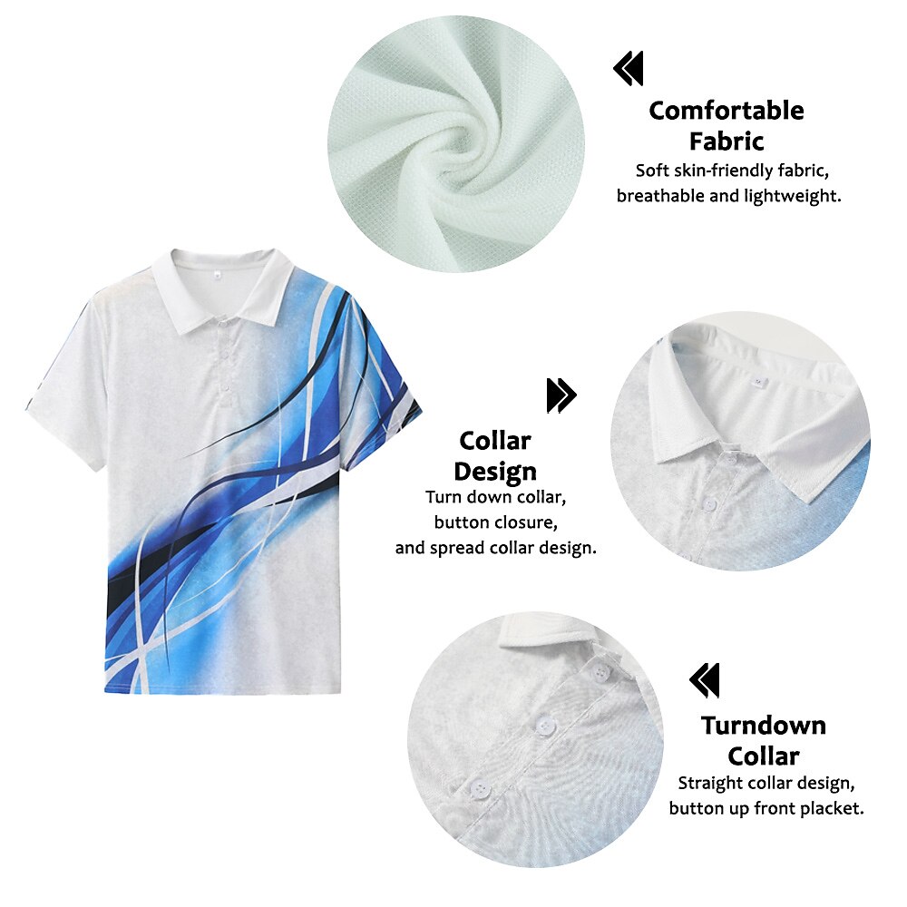 Men's Polo Shirt Golf Shirt Curve Turndown Light Yellow Black Yellow Red Dark Green 3D Print Street Daily Short Sleeve 3D Button-Down Clothing Apparel Fashion Casual Comfortable