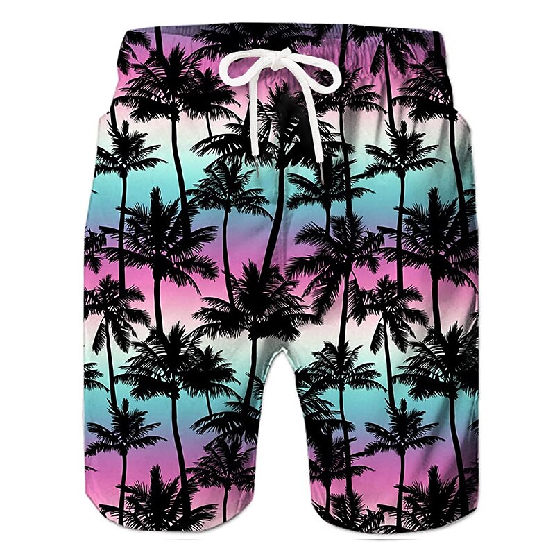 Men's Board Shorts Swim Shorts Swim Trunks Summer Shorts Beach Shorts Drawstring with Mesh lining Elastic Waist Coconut Tree Graphic Prints Quick Dry Short Casual Daily Holiday Hawaiian Boho