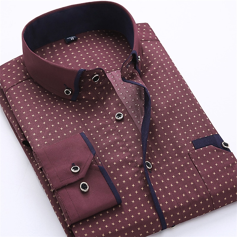 Men's Dress Shirt Button Down Shirt Collared Shirt Black White Red Navy Blue Long Sleeve Polka Dot Turndown Summer Spring Wedding Outdoor Clothing Apparel Print