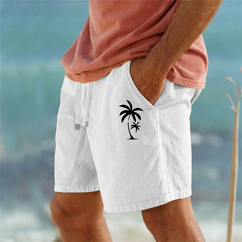Men's Cotton Summer Beach Drawstring Elastic Waist 3D Print Graphic Coconut Tree Breathable Soft Short Casual Daily Holiday Streetwear Hawaiian Micro-elastic Shorts