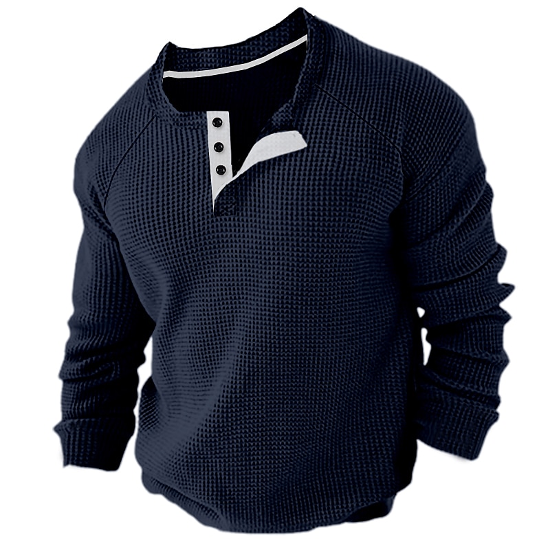 Men's Waffle Plain Henley Sports WorkWear Long Sleeve Button-Down Clothing Apparel Fashion Streetwear Casual Henley Shirt