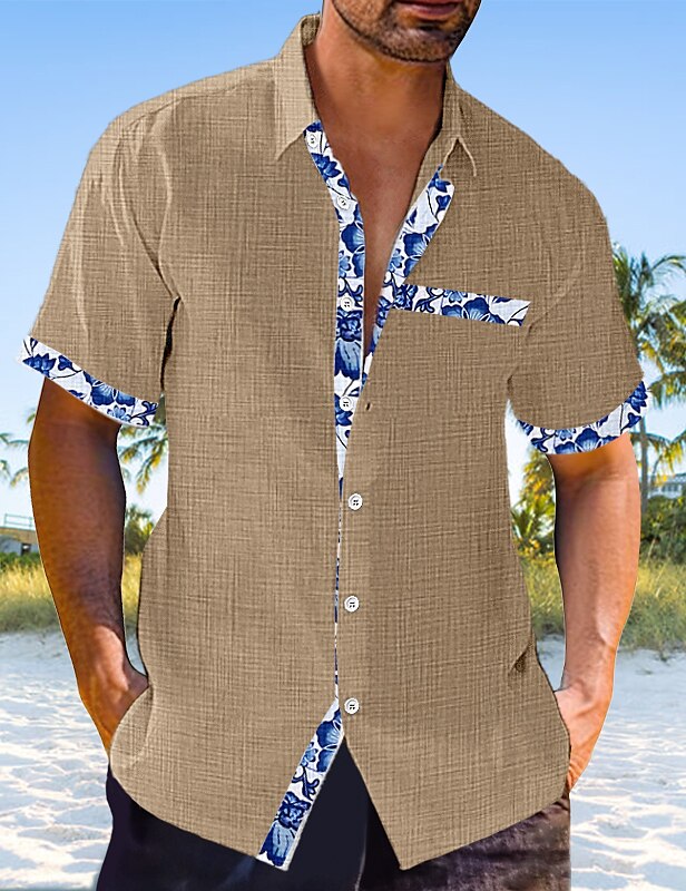 Men's Linen Shirt Casual Shirt Summer Shirt Beach Shirt Black White Pink Short Sleeve Plain Lapel Spring & Summer Hawaiian Holiday Clothing Apparel Front Pocket