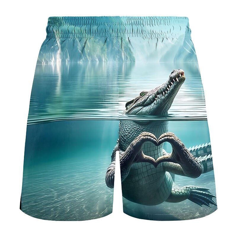 Men's Animal Crocodile Funny Swimming Trunks Board Shorts Shorts Mid Waist Streetwear Hawaiian Casual Daily Holiday Pocket Drawstring Elastic Waist Designer Clothing Apparel