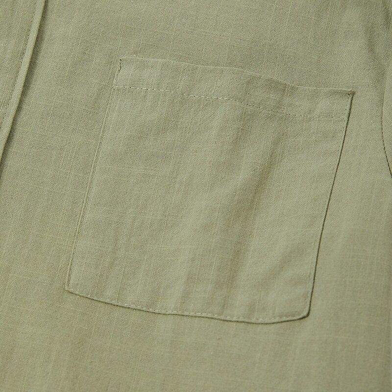 Men's Linen Shirt Band Collar Shirt Casual Shirt Plain Hawaiian Holiday Black White Yellow Pink Short Sleeve Henley Spring & Summer Clothing Apparel Front Pocket