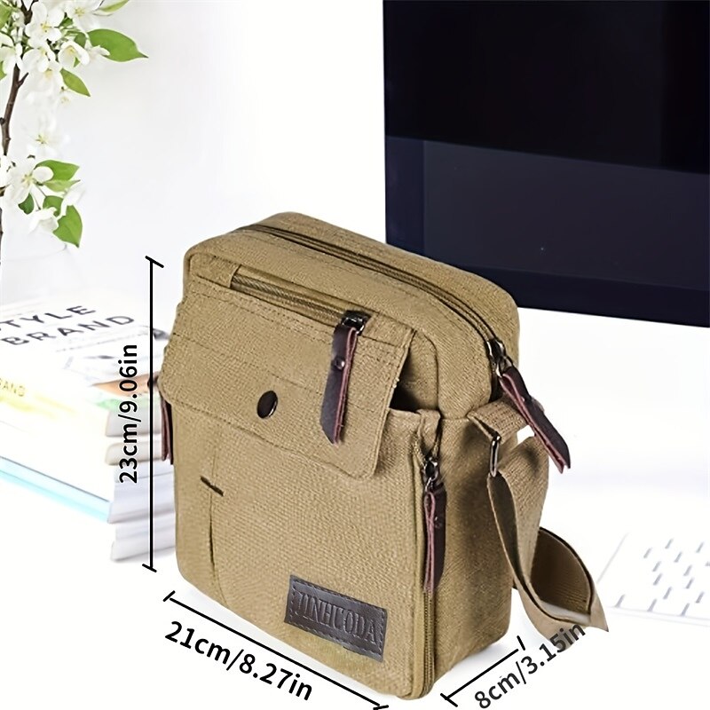 Men's Canvas Crossbody Shoulder Bag – Multi-Pocket Travel Messenger Bag with Zipper Compartments for Outdoor, Commuting, and Daily Use