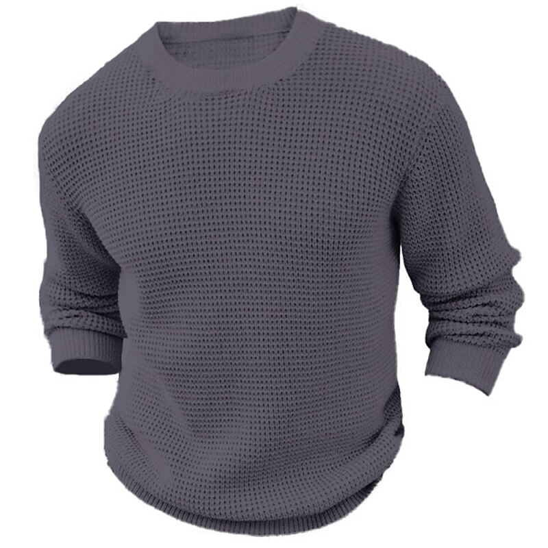 Men's Knitwear Pullover Waffle Knit Regular Knit Plain Crew Neck Modern Contemporary Casual Work Daily Wear Clothing Apparel Fall & Winter Black White S M L