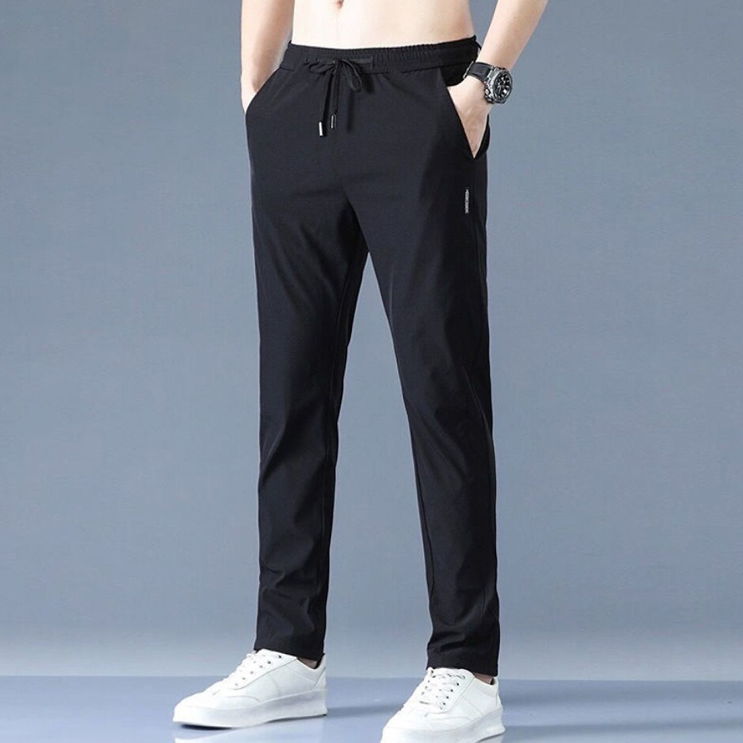 Men's Trousers Casual Pants Drawstring Elastic Waist Solid Color Breathable Quick Dry Formal Weekend Classic Casual / Sporty Slim Black 1 dark grey 1