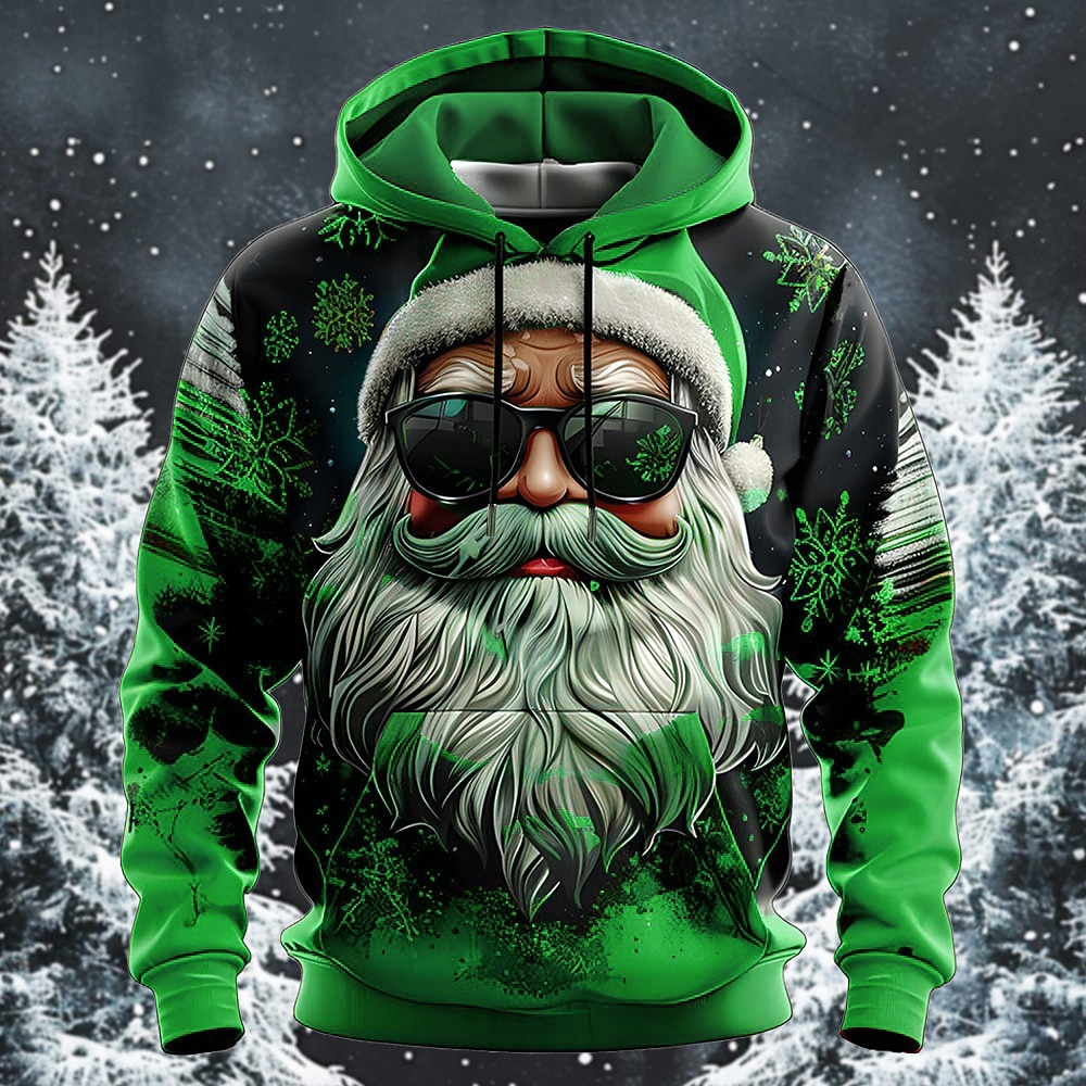 Christmas Men's Santa Claus Hoodies Sweatshirt Fashion Casual Long Sleeve Hooded Vacation Holiday Streetwear Red Burgundy Blue Green Print Front Pocket Spring &  Fall Designer S M L XL XXL XXXL