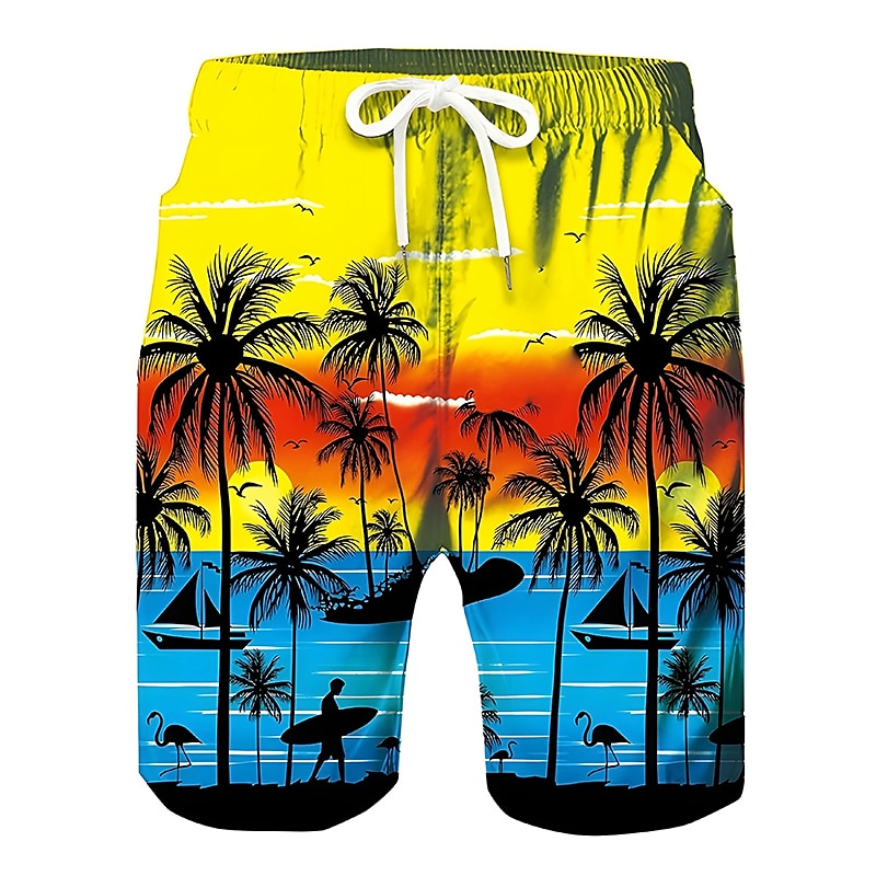 Men's Board Shorts Swim Shorts Swim Trunks Summer Shorts Beach Shorts Drawstring with Mesh lining Elastic Waist Coconut Tree Graphic Prints Quick Dry Short Casual Daily Holiday Hawaiian Boho