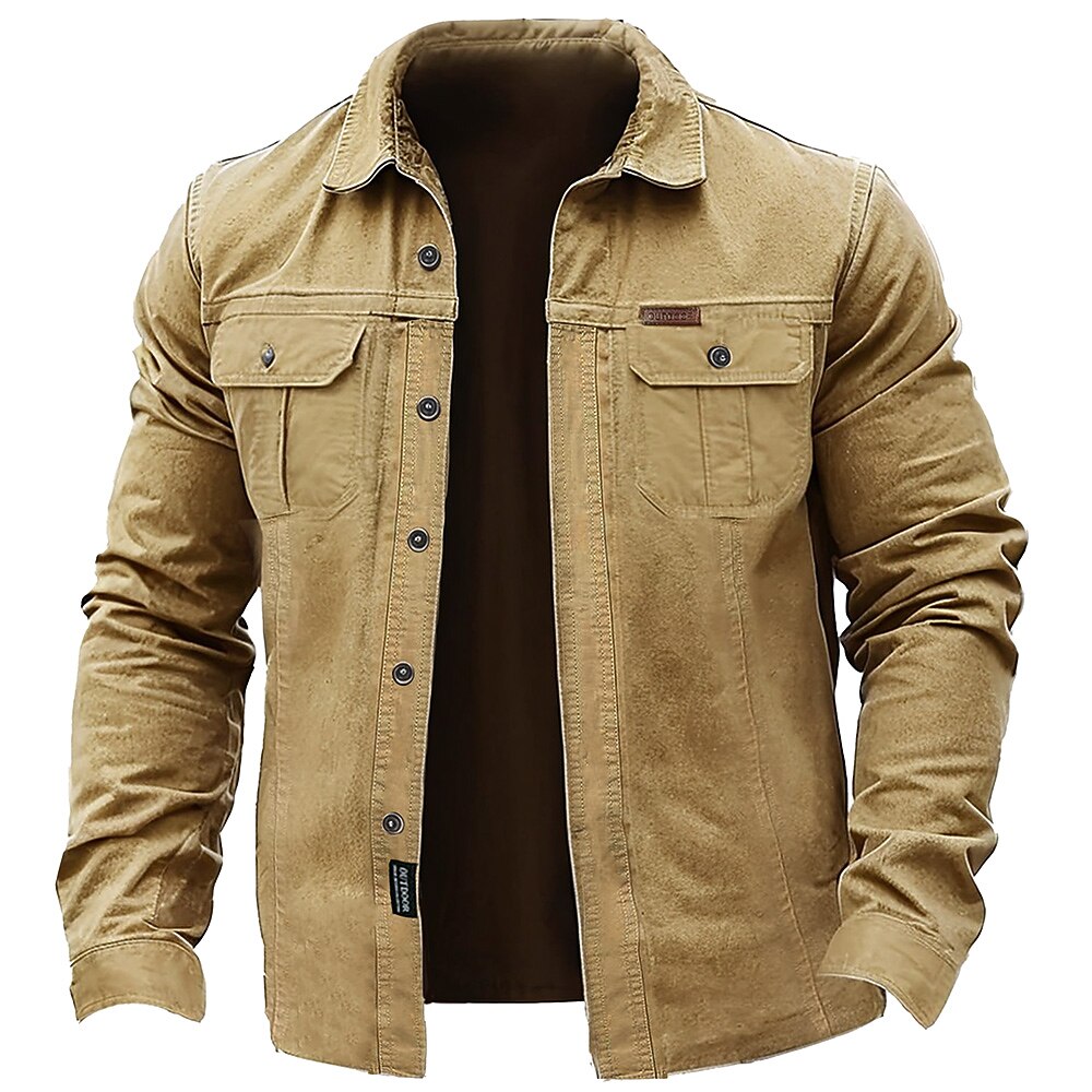 Men's Solid Color Cowboy Work Shirt Western Shirt Cargo Shirt Long Sleeve Casual Tactical Sports & Outdoor Going out Winter Spring &  Fall Turndown Print Army Green Khaki