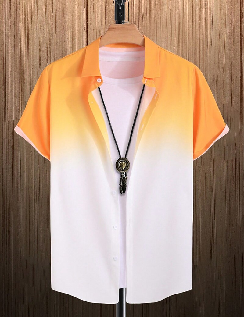 Men's Shirt Button Up Shirt Casual Shirt Summer Shirt Beach Shirt Yellow Pink Navy Blue Blue Orange Short Sleeve Gradient Lapel Daily Vacation Clothing Apparel Fashion Casual Comfortable