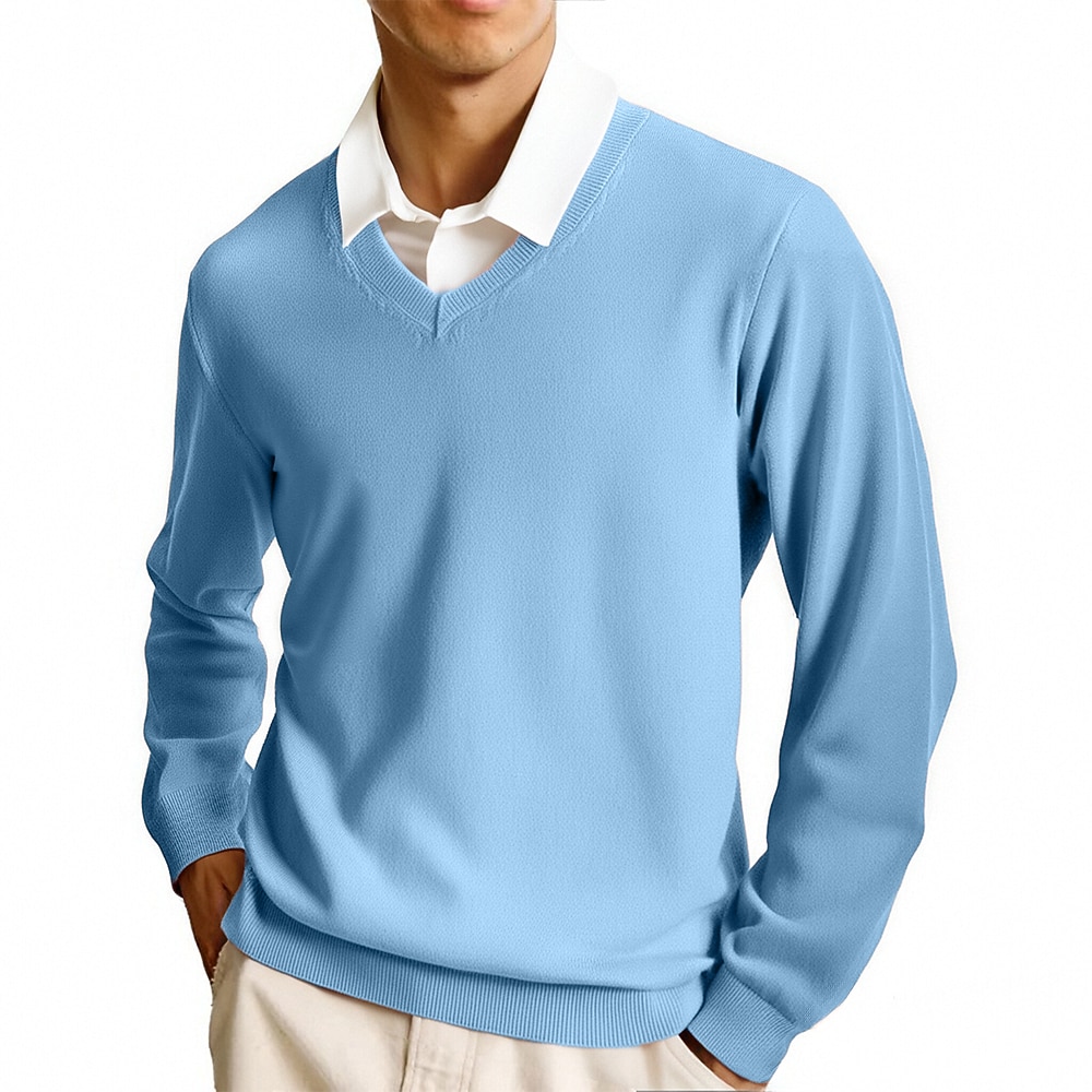 Men's Pullover Sweater Jumper Casual Sweater Knit Sweater Ribbed Knit Regular Tops Knitted Plain V Neck Fashion Casual Vacation Daily Wear Clothing Apparel Fall Winter Camel Wine S M L