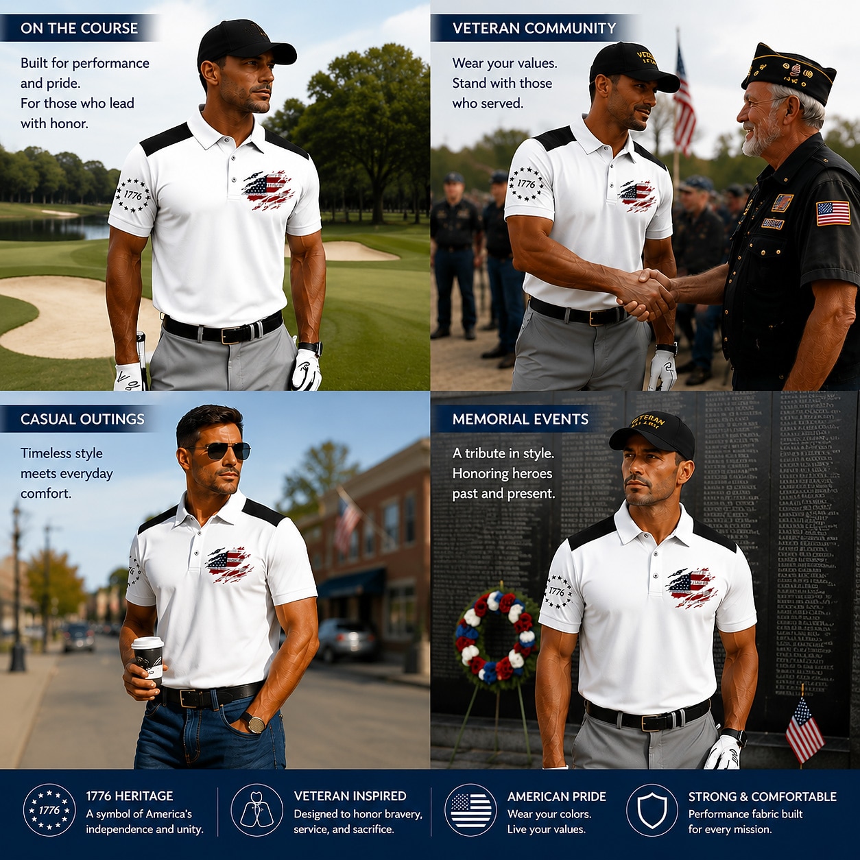 4th of July 2026 250th Men's American US Flag Golf Sports Polo Shirts Short Sleeve Polo Shirts Collared Shirts Casual Athleisure Buttons Spring & Summer Blue White Red