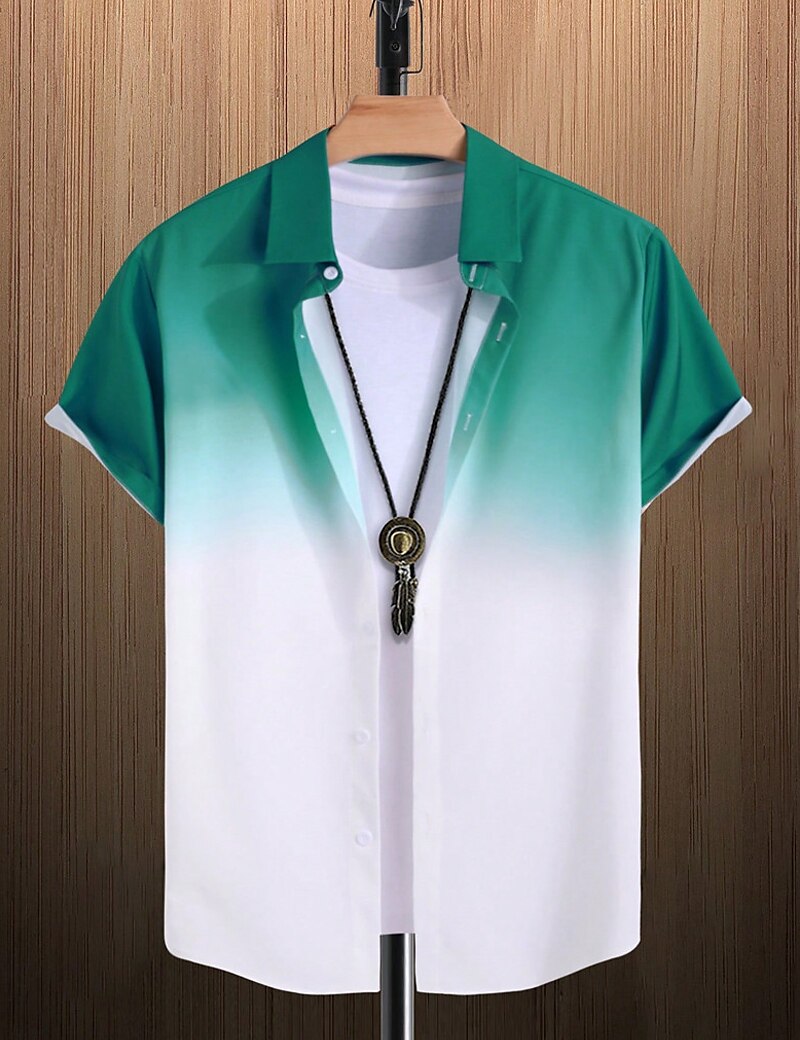 Men's Shirt Button Up Shirt Casual Shirt Summer Shirt Beach Shirt Yellow Pink Navy Blue Blue Orange Short Sleeve Gradient Lapel Daily Vacation Clothing Apparel Fashion Casual Comfortable