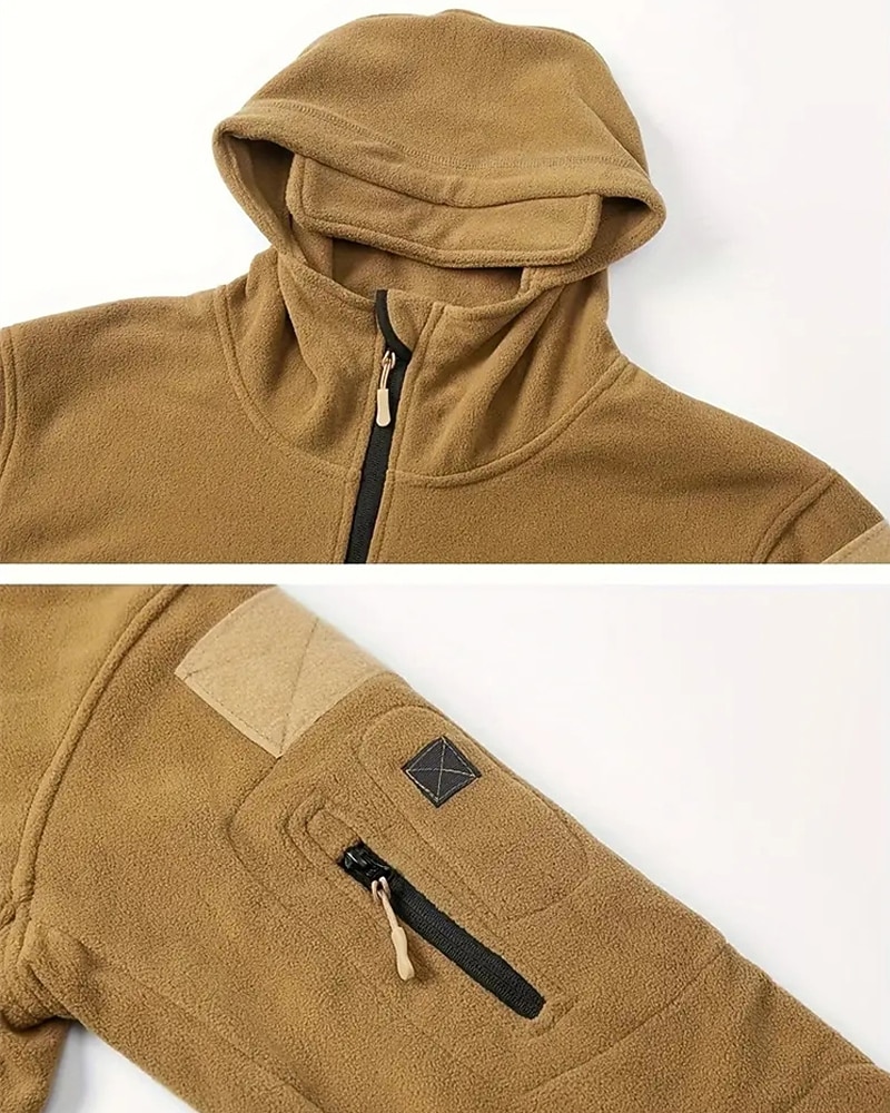 Men's Fleece Jacket Military Jacket Tactical Jacket Daily Vacation Thermal Warm Pocket Fleece Fall & Winter Plain Fashion Streetwear Hooded Regular Black Khaki Army Green Gray Jacket
