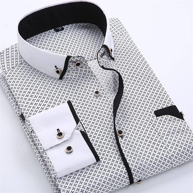 Men's Dress Shirt Button Down Shirt Collared Shirt Black White Red Navy Blue Long Sleeve Polka Dot Turndown Summer Spring Wedding Outdoor Clothing Apparel Print