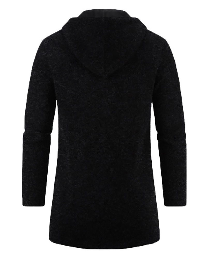 Men's Overcoat Trench Coat Long Trench Coat Vacation Daily Spring Winter Polyester Windproof Warm Outerwear Clothing Apparel Fashion Classic Plain Pocket Hooded Zipper