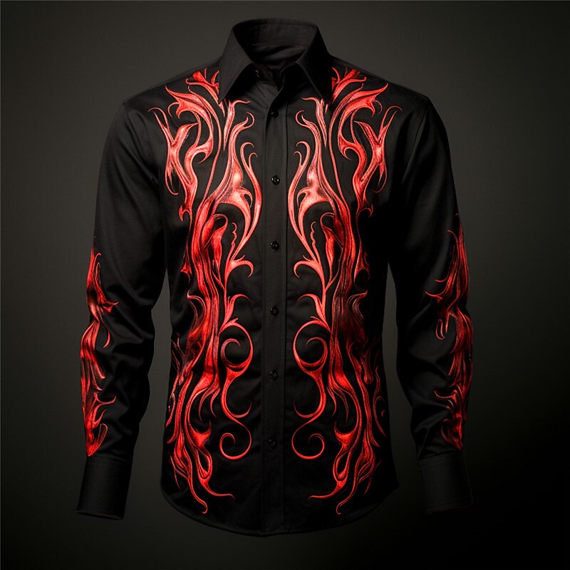 Men's Flame Casual Daily Wear Going out Fall & Winter Turndown Long Sleeve 4-Way Stretch Fabric Shirt