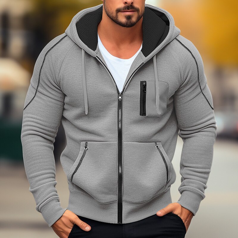 Men's Full Zip Hooded Color Block Patchwork Sports & Outdoor Daily Holiday Streetwear Cool Casual Spring &  Fall Clothing Apparel Hoodies
