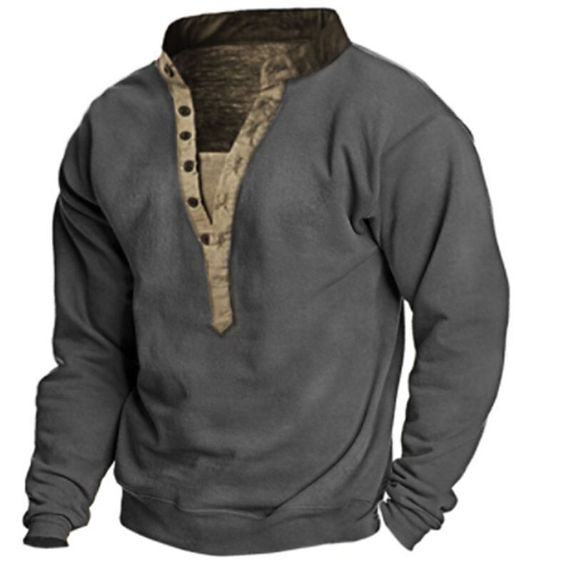 Men's Sweatshirt Pullover Lightweight Hoodie Army Green Khaki Light Grey Henley Collar V Neck Paisley Graphic Prints Casual Daily 3D Print Designer Basic Ethnic Spring &  Fall Clothing Apparel Hoodies