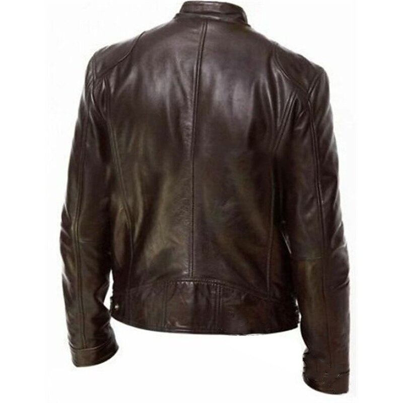 Men's Faux Leather Jacket Transition Jacket Biker Jacket Red Leather Jacket Vacation Daily Windproof Warm Pocket Fall & Winter Plain Fashion Classic Stand Collar Regular Faux Leather Silver Black