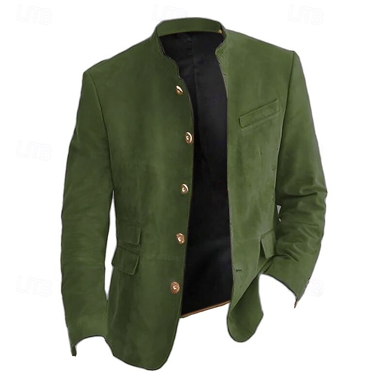 Men's Lightweight Jacket Casual Jacket Faux Suede Jacket Going out Soft Buckle Spring &  Fall Casual Stand Collar Regular Light Khaki Black Navy Blue Khaki Army Green Jacket