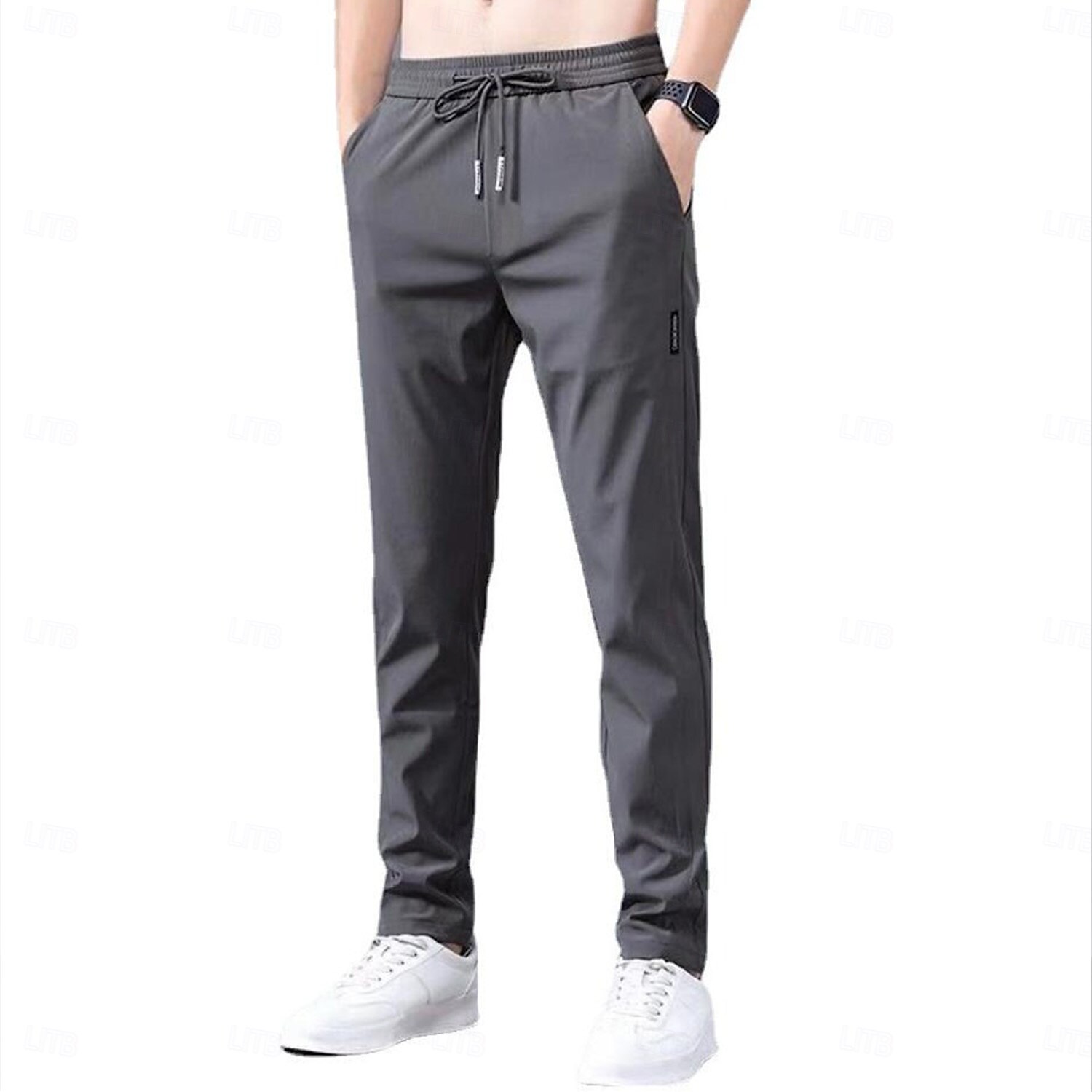 Men's Trousers Casual Pants Drawstring Elastic Waist Solid Color Breathable Quick Dry Formal Weekend Classic Casual / Sporty Slim Black 1 dark grey 1