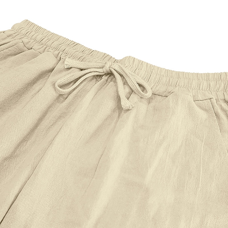 Men's Linen Pants Trousers Summer Pants Baggy Pants Beach Pants Drawstring Elastic Waist Straight Leg Plain Comfort Breathable Full Length Casual Daily Holiday Vacation Basic Black White