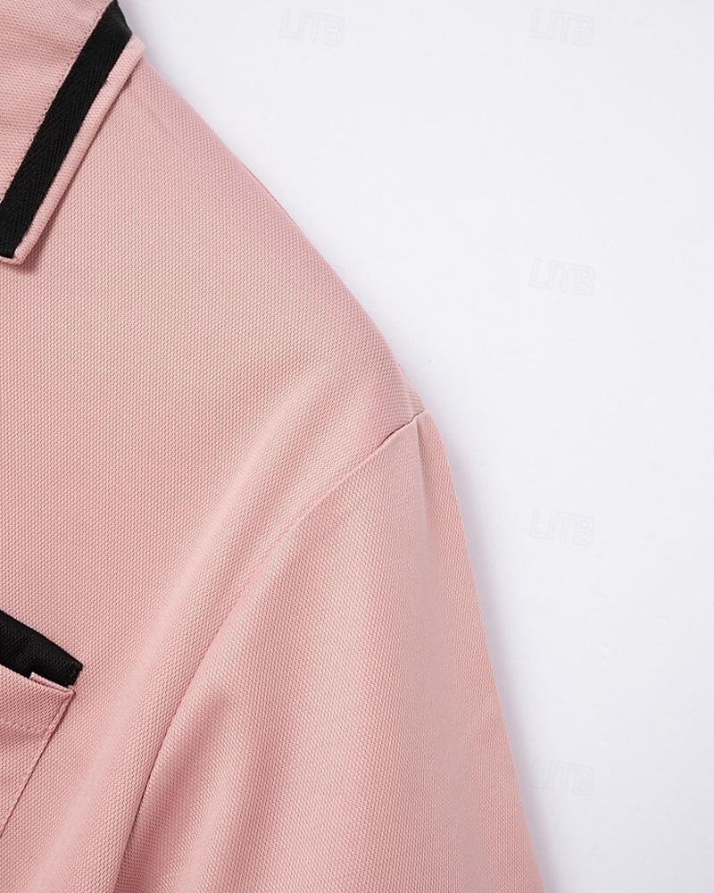 Men's Golf Shirt Golf Polo Work Casual Lapel Short Sleeve Basic Modern Color Block Patchwork Button Spring & Summer Regular Fit Apricot Dark Gray Black White Pink Red Golf Shirt