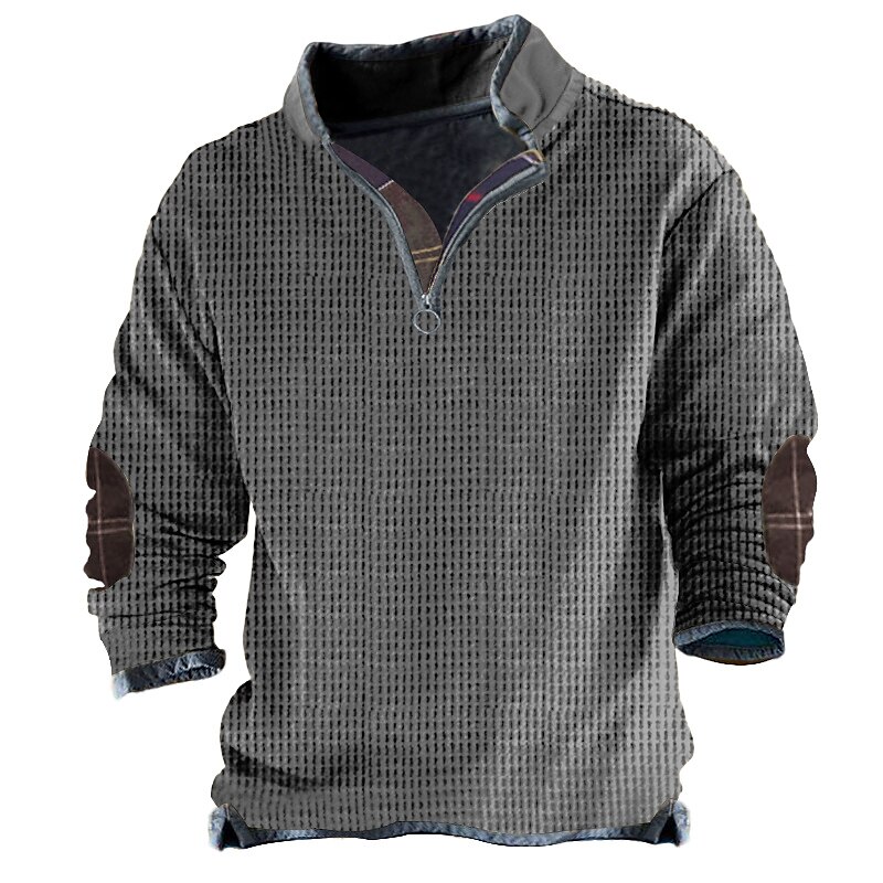 Men's T shirt Tee Waffle Knit Tee Tee Top Long Sleeve Shirt Color Block Standing Collar Street Vacation Long Sleeve Patchwork Clothing Apparel Fashion Designer Basic