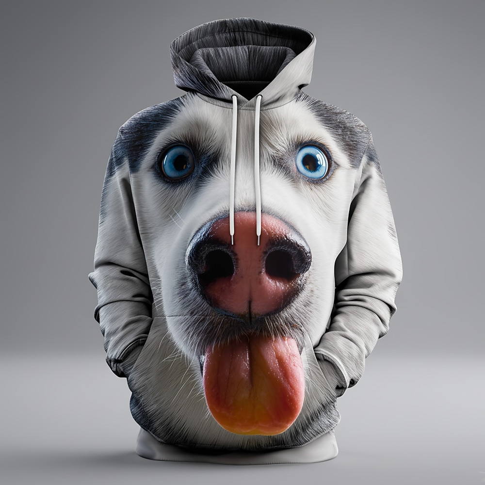 Men's Animal Optical Illusion Hoodie Sweatshirt Fashion Cool Crew Neck Home Party Streetwear White Brown Drawstring Fall Winter Designer