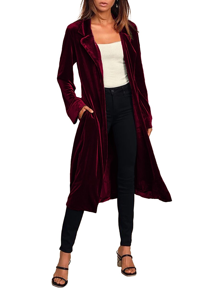 Women's Velvet Blazer Long Trench Coat
