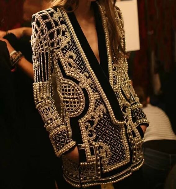 Women's Blazer Embroidered Rivet Pearl Jacket