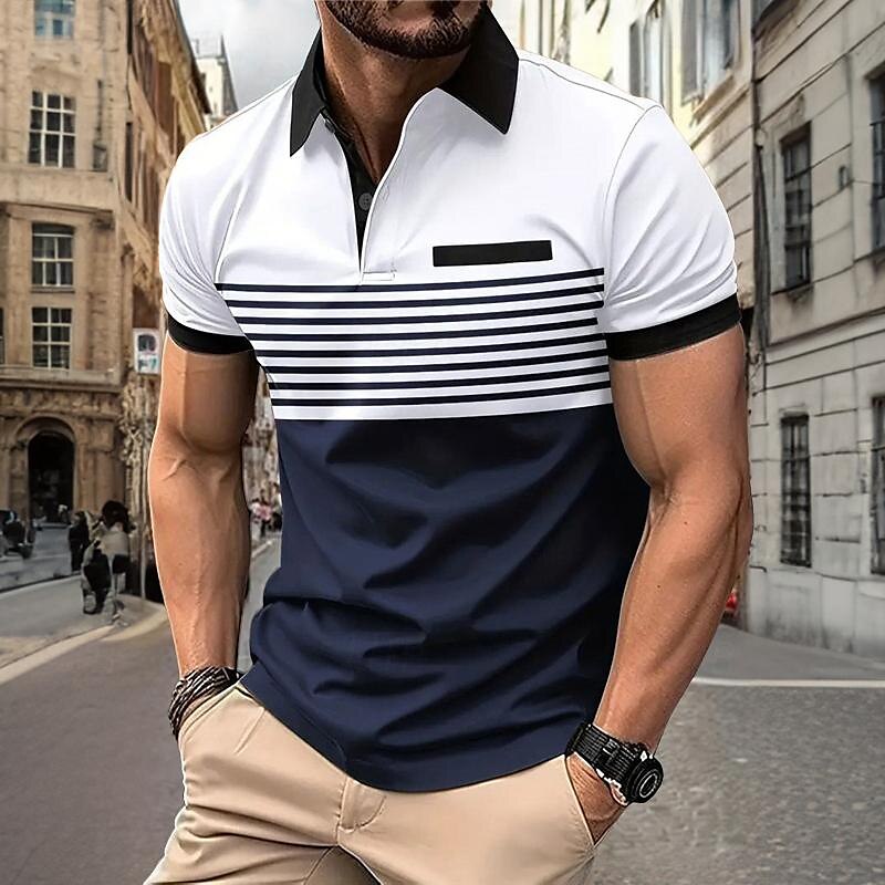 Men's Casual 3D Print Golf Polo Daily Wear Short Sleeve Turndown Polo Shirts White Wine Spring & Summer S M L Micro-elastic Lapel Polo
