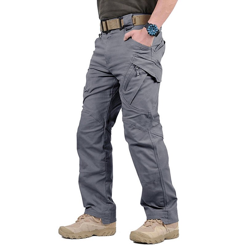 Men's Tactical Hiking Zipper Multi Pocket Gusseted Crotch Plain Breathable Quick Dry Full Length Cargo Pants