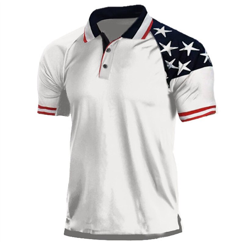 Men's Polo Shirt Golf Shirt National Flag Turndown Black White Blue Dusty Blue Green 3D Print Street Daily Short Sleeve 3D Button-Down Clothing Apparel Fashion Casual Breathable Comfortable