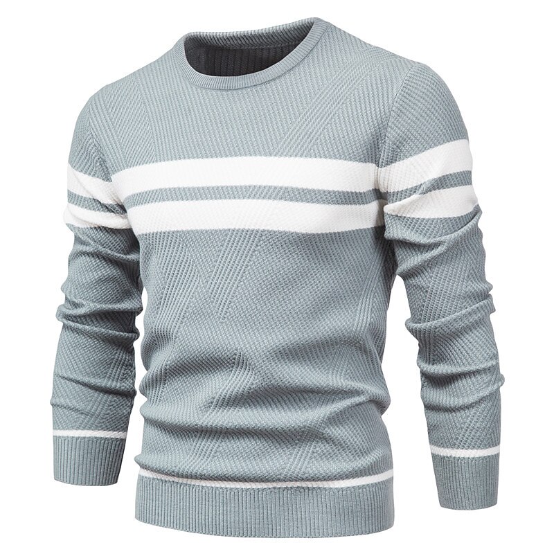 Men's Jumper Knit Striped Crew Neck Stylish Pullover Sweater
