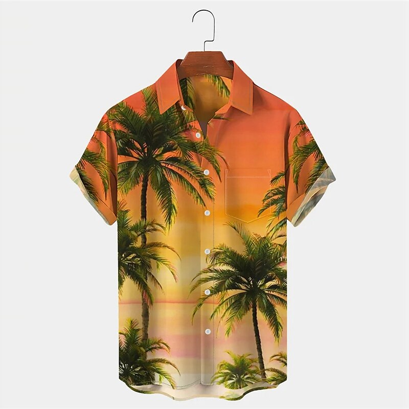 Men's Shirt Summer Hawaiian Shirt Graphic Prints Palm Tree Turndown Red Blue Orange Green Outdoor Street Short Sleeves Print Button-Down Clothing Apparel Tropical Fashion Hawaiian Designer