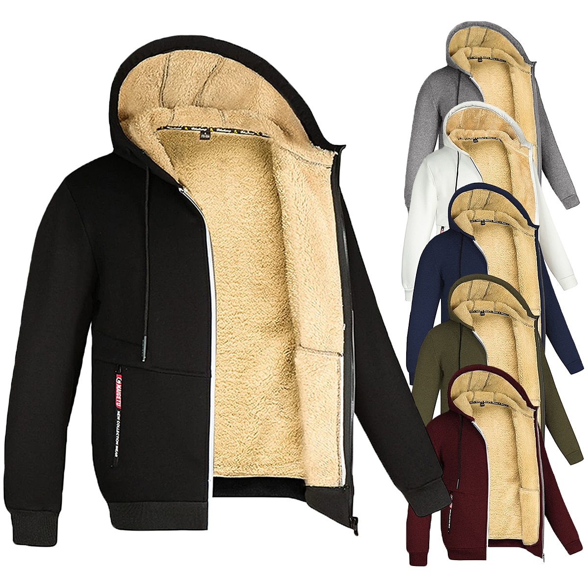 Men's Sherpa Sweat Solid Color Zipper Cool Casual Essential Winter Hoodie Sweatshirt