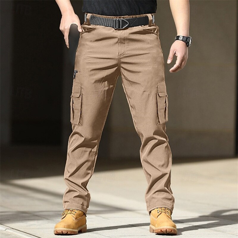 Men's Cargo Pants Trousers Elastic Waist Zipper Pocket Straight Leg Plain Comfort Soft Full Length Outdoor Daily Going out Fashion Streetwear Black Blue