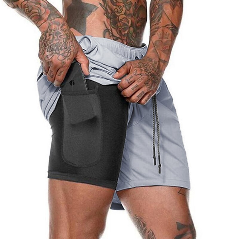 Men's Active Shorts Running Shorts Casual Shorts Drawstring Elastic Waist With Compression Liner Breathable Quick Dry Short Running Weekend Gym Athleisure Black White Stretchy