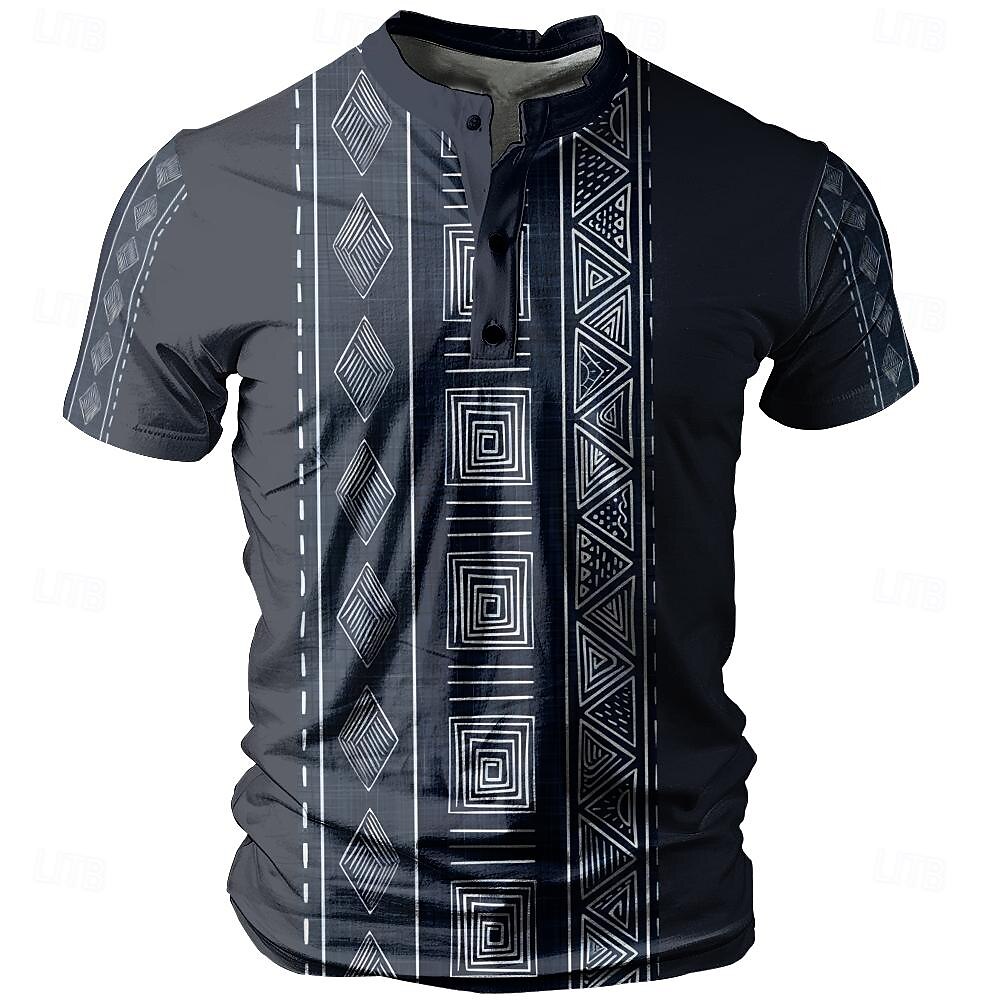 Tribal Bandana Print Designer Ethnic Men's 3D Print T shirt Tee Henley Shirt Street Casual Daily T shirt Black Gray Short Sleeve Henley Shirt Summer Spring Clothing Apparel S M L XL XXL 3XL