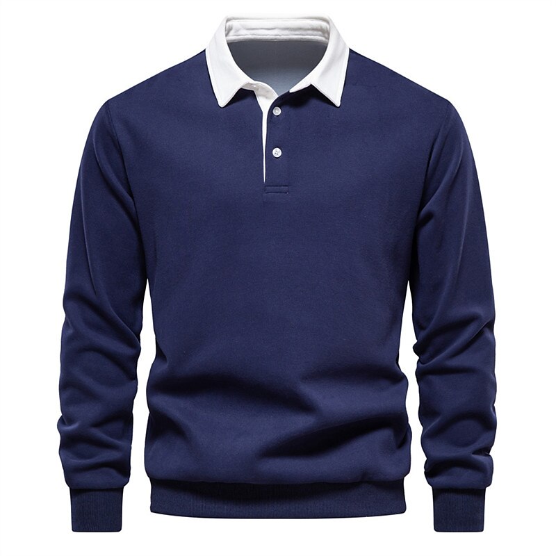 Men's Polo Collar Color Block Patchwork Cotton Streetwear Basic Casual Sweatshirt