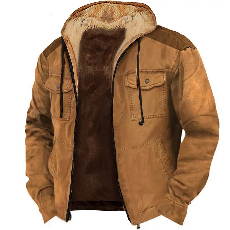 Men's Full Zip Fleece Color Block Pocket Sports & Outdoor Streetwear Casual Fall & Winter Hoodies