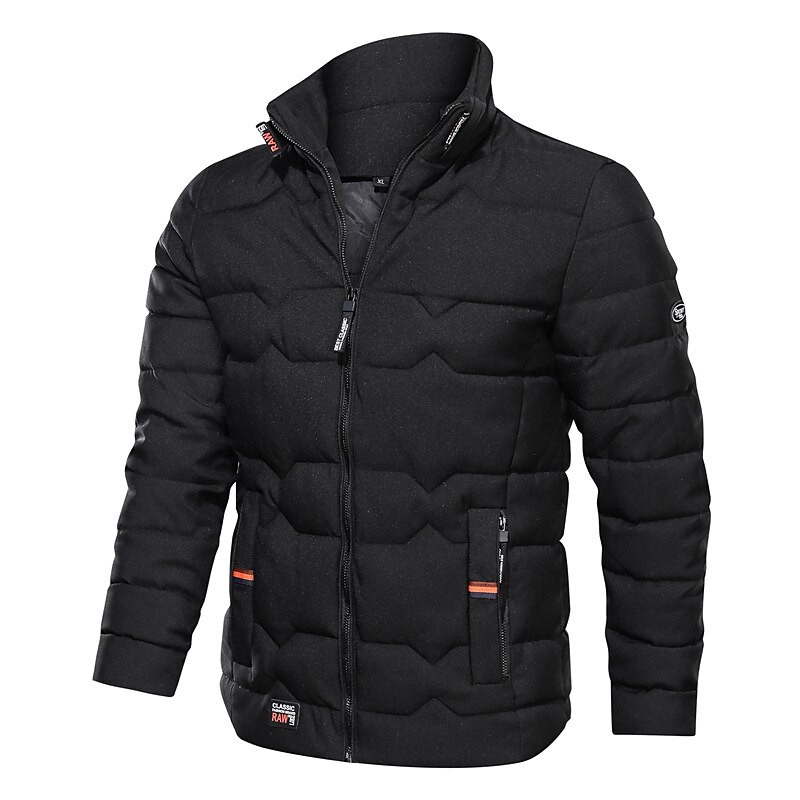 Men's Winter Puffer Zipper Pocket Polyster Office & Career Date Casual Daily Windproof Warm Plain Jacket