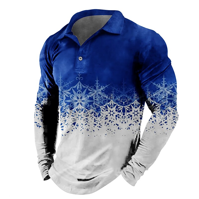 Men's Golf Graphic Prints Snowflake Turndown Street Casual Long Sleeve Button-Down Casual Soft Polo