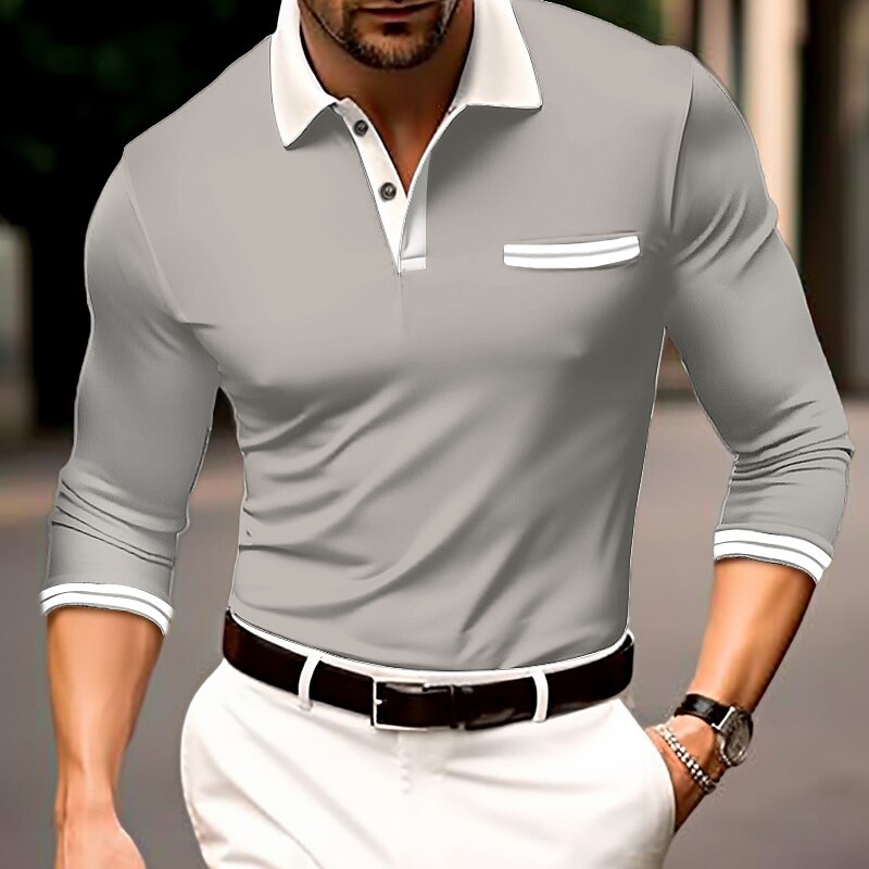 Men's Casual Sports Lapel Long Sleeve Plain Button Spring &  Fall Regular Fit  Button Up Polos