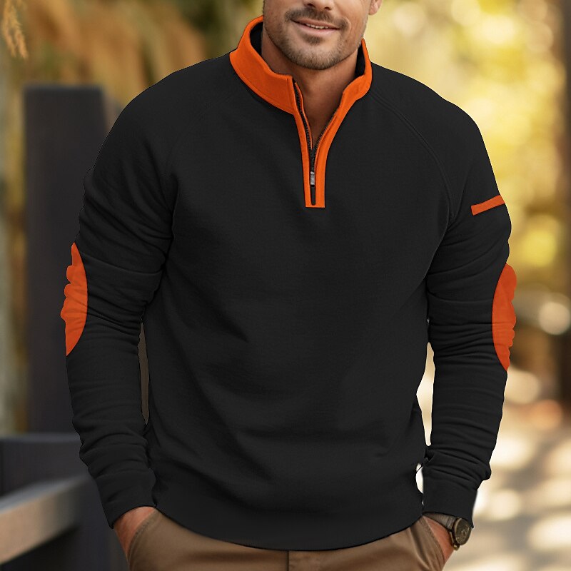 Men's Zip Standing Collar Color Block Sports & Outdoor Streetwear Basic Casual Hoodies Sweatshirt