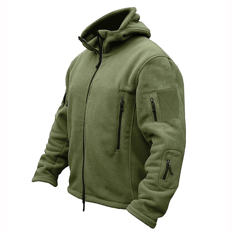 Men's Warm Military Tactical Sport Fleece Winter Adventure Outdoor Windproof Multi Pockets Lightweight Full Zip Trench Jacket